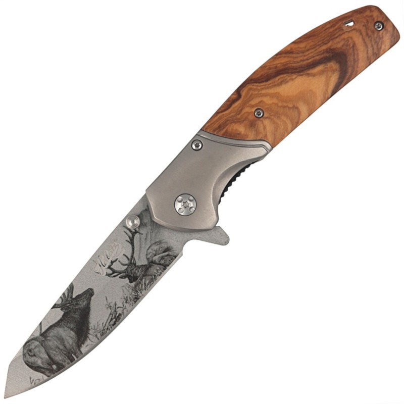 Nóż myśliwski Herbertz Solingen Olive Wood motyw 3D, Jeleń (55009)