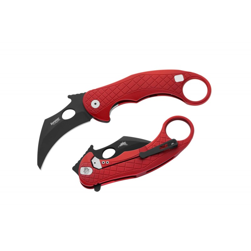 Nóż LionSteel L.E.One Karambit Red Aluminium, Chemical Black MagnaCut by Emerson Design (LE1 A RB)