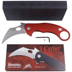 Nóż LionSteel L.E.One Karambit Red Aluminium, Stone Washed MagnaCut by Emerson Design (LE1 A RS)