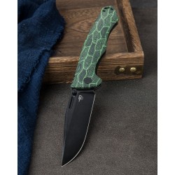 Nóż Bestech Keen II Black Green Damascus G10 / Titanium, Black Stonewashed CPM S35VN by Koens Craft (BT2301E)