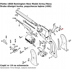 Śruba dźwigni kurka, popychacza bębna Pietta 1858 Remington New Model Army / Navy Stainless (450)