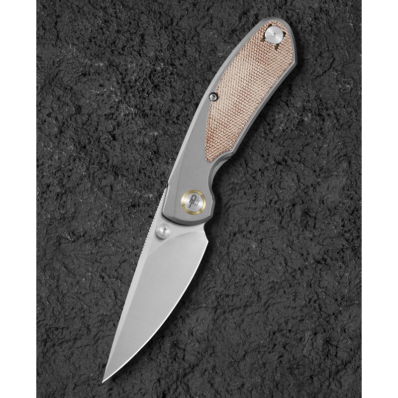 Nóż składany Bestech Lito Titanium / Natural Canvas Micarta, Satin M390 by Ostap Hel (BT2307B)