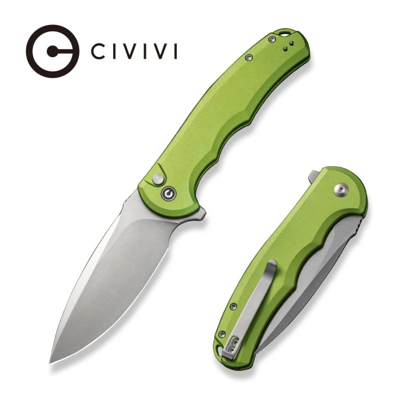 Nóż składany Civivi Button Lock Praxis Lime Green Aluminium, Satin Nitro-V (C18026E-3)