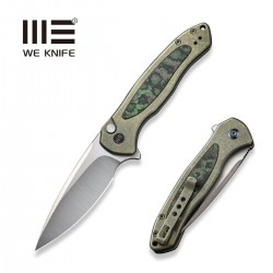 Nóż składany WE Knife Button Lock Kitefin LE No 000/157 Green Titanium/Jungle Wear Fat Carbon, Hand Polished Satin CPM 20CV (WE1