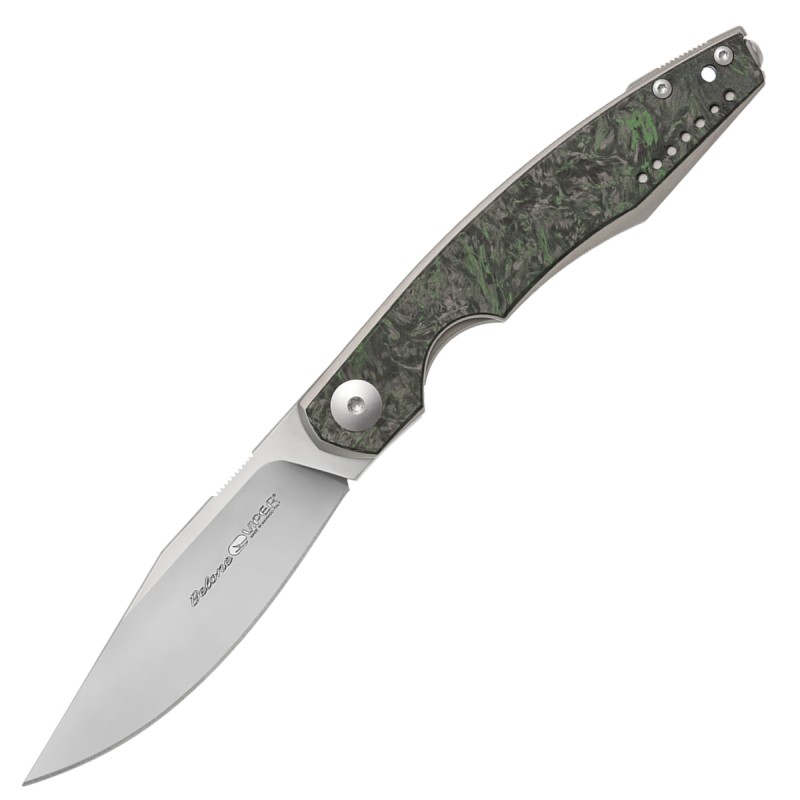 Nóż składany Viper Belone Titanium Stonewashed/Dark Green Matter CF, Satin M390 by Jesper Voxnæs (V5970TIFCV)