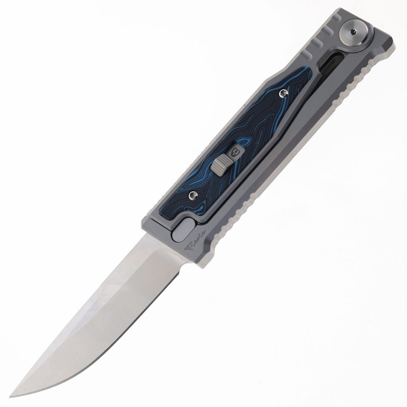 Nóż grawitacyjny Reate EXO-M OTF Gravity Drop Point Bead Blasted Titanium/Damascus Blue-Black G10, Satin Elmax