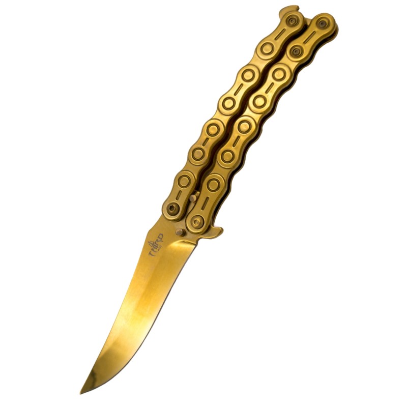 Nóż składany motylek Third Balisong Chain Design Gold Titanium Stainless Steel, Gold Titanium 420 (K2819D)